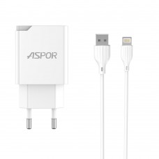 Мережевий зарядний пристрій Aspor A826 PD (20W/USB/Type-C) + кабель USB – Lightning- білий