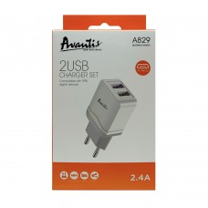 Мережевий зарядний пристрій Avantis A829 (2USB/2.4A) + USB кабель Micro- білий