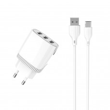 Мережевий зарядний пристрій Aspor A813 (3USB/3.4A) + USB кабель Micro- білий