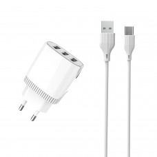 Мережевий зарядний пристрій Aspor A813 (3USB/3.4A) + USB кабель Type-C- білий