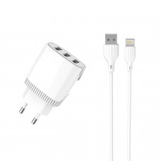 Мережевий зарядний пристрій Aspor A813 (3USB/3.4A) + USB кабель Lightning- білий