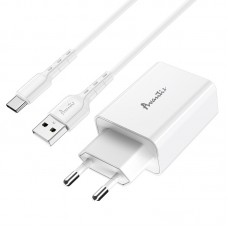 Мережевий зарядний пристрій Avantis A425 QC3.0 (1USB/3A/18W) + USB кабель Type-C- білий