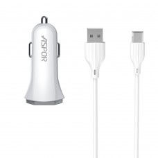 Автомобільний зарядний пристрій Aspor A901 (QC3.0/18W) LED + USB кабель Micro- білий