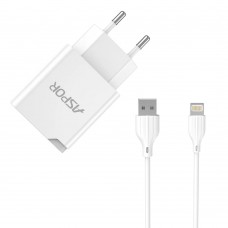 Мережевий зарядний пристрій Aspor A827 IQ (USB/2.4A) + кабель USB – Lightning- білий