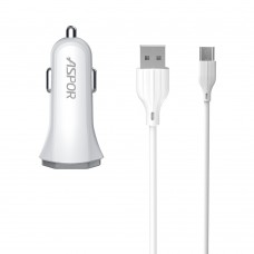Автомобільний зарядний пристрій Aspor A901 (QC3.0/18W) LED + USB кабель Type-C- білий