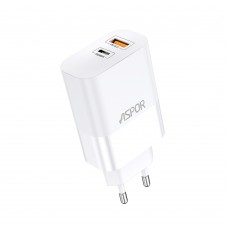 Мережевий зарядний пристрій Aspor A851 Universal Travel Charge (USB/USB-C/3A/65W)- білий