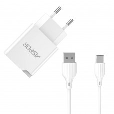 Мережевий зарядний пристрій Aspor A827 IQ (USB/2.4A) + кабель USB – Micro- білий