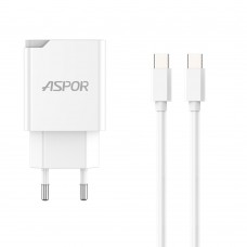 Мережевий зарядний пристрій Aspor A826 PD (20W/USB/Type-C) + кабель Type-C – Type-C- білий