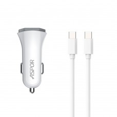 Автомобільний зарядний пристрій Aspor A906 PD (USB-C/3A/20W) + кабель Type-C – Type-C- білий