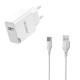 Мережевий зарядний пристрій Aspor A827 IQ (USB/2.4A) + кабель USB – Type-C- білий