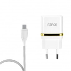 Мережевий зарядний пристрій Aspor A828 Eco 2USB/2.4A + кабель USB – Type-C- білий