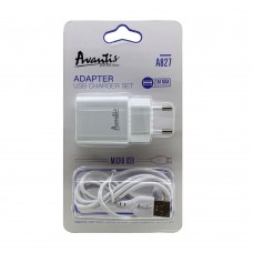 Мережевий зарядний пристрій Avantis A827 (1USB/2,4A) + USB кабель Micro- білий